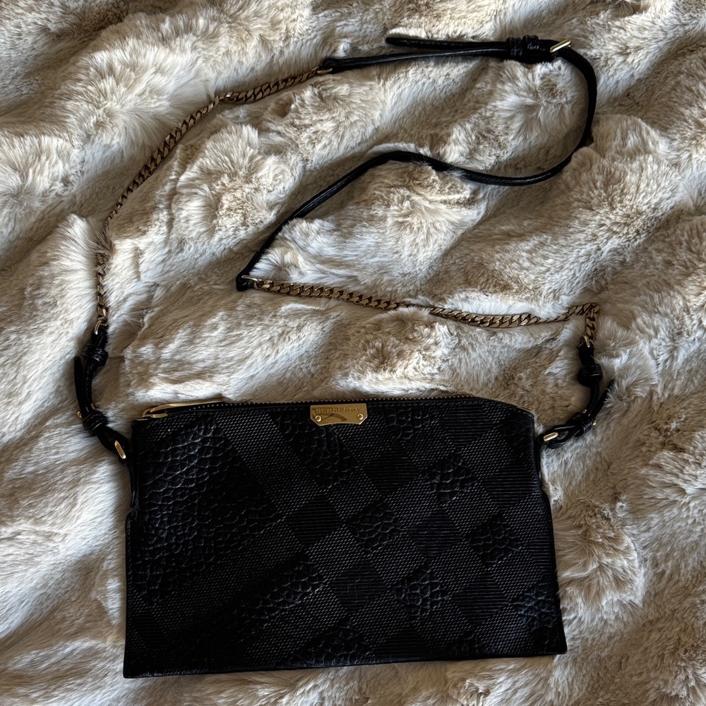 Burberry Black Crossbody Bag with Gold Accents. In excellent shape
